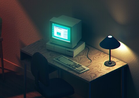 Vintage looking computer closuep on desk