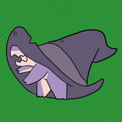 zobold wearing a witch hat that's many times bigger than her. it's like wearing a tent. anyway she's doin a "zap!" pose