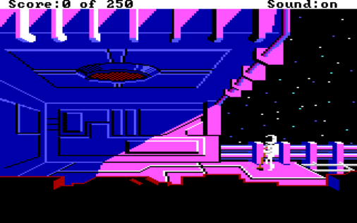 In-game scene showing a status line produced by the source code.
