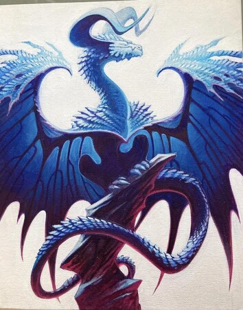 work in progress painting of a dragon