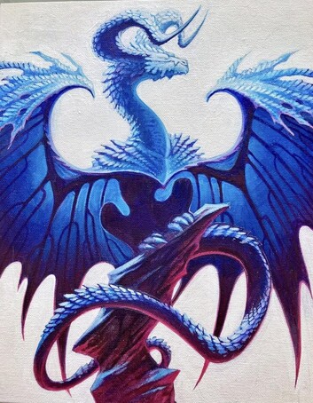 work in progress painting of a dragon