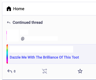 a CW'd post, where I have changed the "Show Anyway" link on CWs to "Dazzle Me With The Brilliance Of This Toot"