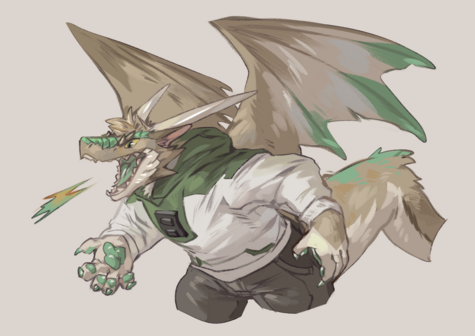 A dragon person breathing fire