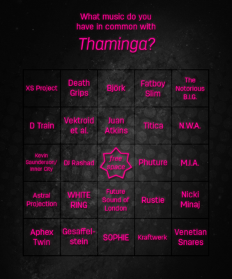 a bingo sheet featuring a bunch of artists I listen to