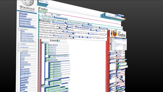 a screenshot of Firefox 4's 3D Page Inspector (By Trewyy - Own work, CC BY-SA 3.0, https://commons.wikimedia.org/w/index.php?curid=18694450)