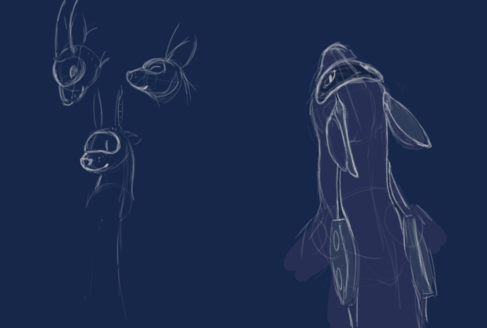 Faces of a sleek ferret-dragon-robot creature, then a picture from behind, showing seams down their back.