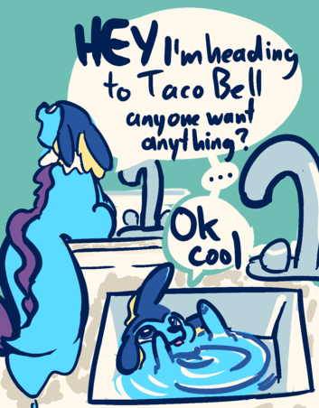 "HEY, I'm heading to Taco Bell, anyone want anything? ... Ok cool," shouts a Vaporeon as she melts and disappears down the kitchen sink.