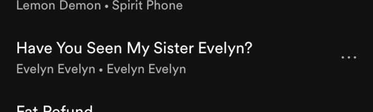 A listing for the track “Have You Seen My Sister Evelyn?” by the artist Evelyn Evelyn from the album Evelyn Evelyn. 