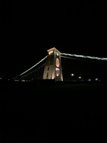 The east pillar of the Clifton Suspension Bridge, but far away. It only takes up a small area at the centre of the frame. 