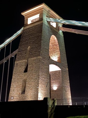 The east pillar of the Clifton Suspension Bridge, but even nearer. It takes up most of the image. 