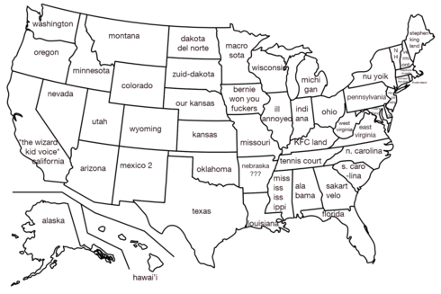 Map of the United States, originally blank but labeled by me. Probably not totally correct.