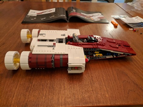 A-Wing side view, showing off the rounded contours of the engine.