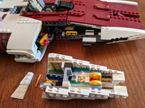 The attachment points for the main chassis and the starboard wedge are all visible; they will nestle together gently.