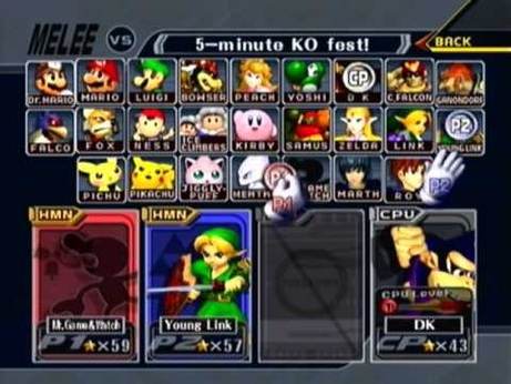 The SSBM character select screen, image taken from a random youtube video. Note that the characters on the far left and right edges have their portraits moved down a few pixels relative to the others in the row.