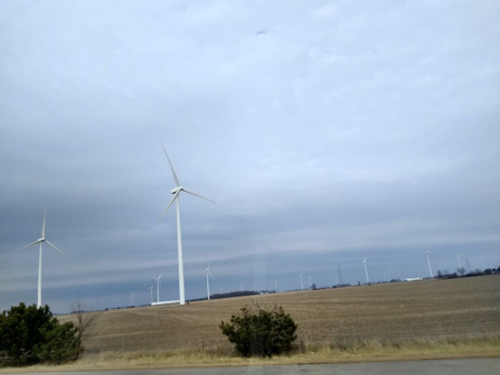 Windmills and flat land in Ohio.