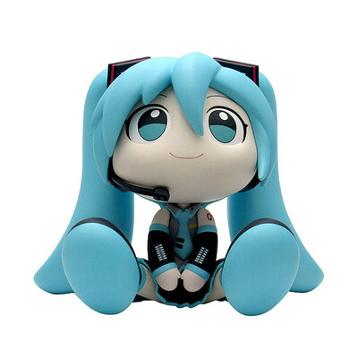 a sitting Hatsune Miku figurine but she's a smol bean with really round geometry