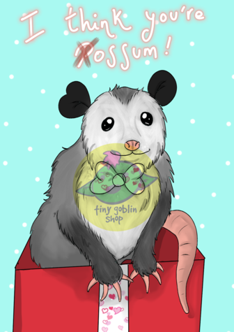 a possum in a red box looking adorable with the words i think you're possum with the p crossed out