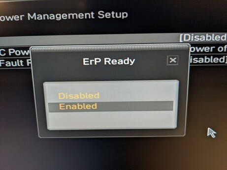 UEFI settings showing "ErP ready"