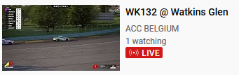 a youtube thumbnail of a street? with some text overlaid but too small to see. The title is "WK132 @ Watkins Glen" from "ACC BELGIUM"