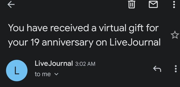 mail header for a "gift" on the occasion of my 19th anniversary on livejournal 