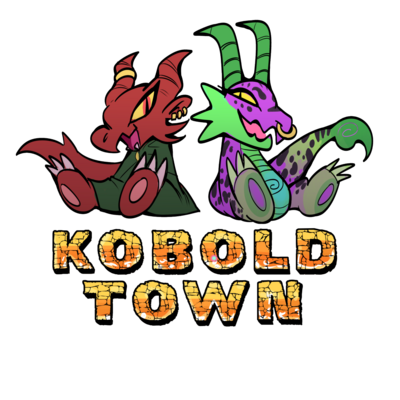 wyx and Ttox the kobolds sitting above the logo that reads, "KOBOLD TOWN"

Ttox owned by the artist