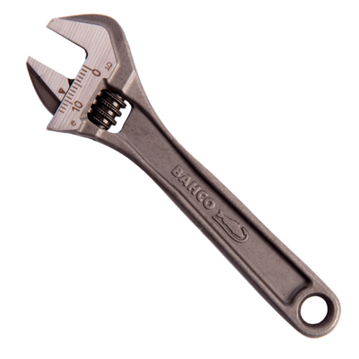 An adjustable wrench. It has a knurled worm gear to slide one of its jaws side to side. Going by the markings on it, this one opens to 14 or 15 mm, but they come in much larger sizes too.