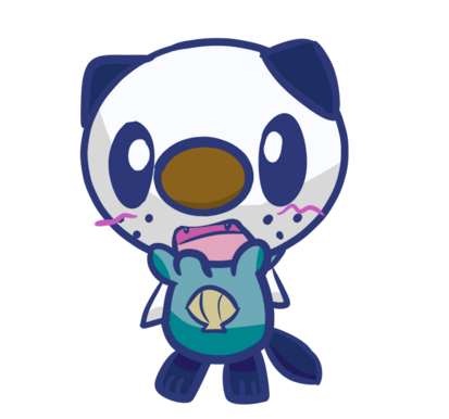 a saturated colored oshawott with a thick outline and squiggly pink blush marks