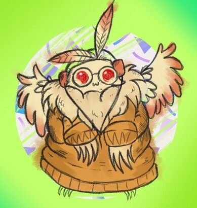 A very smol version of hazel from monster road trip on a green background 
