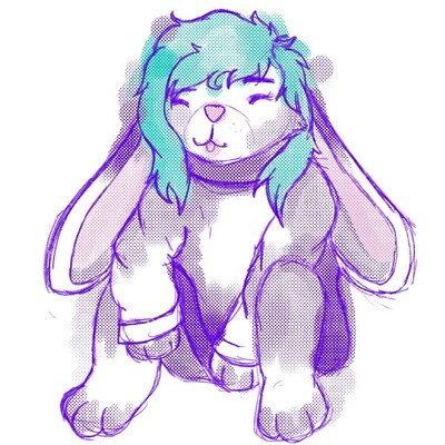 An anthro teal and purple bunny sat down