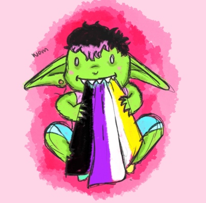 Goblin eating a nonbinary flag