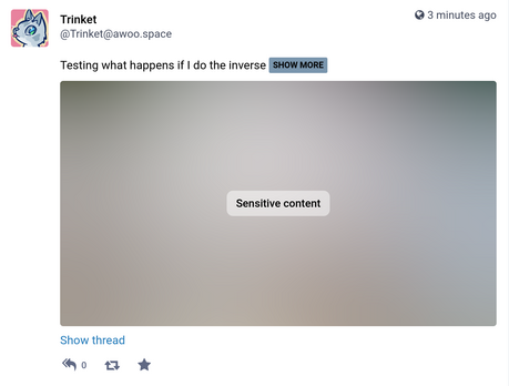 A screenshot of the previous post as seen on my profile.  The image is blurred and has the words "sensitive content" over it but the blurred preview takes up as much space as it would once unblurred.