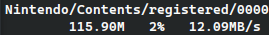 Screenshot of an rsync command, showing a file transferring at 12.09MB/s.