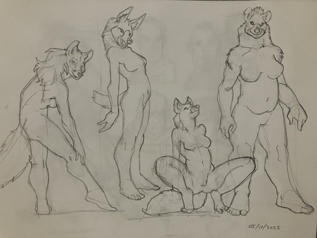 A selection of furry pinups, hyenas and foxes