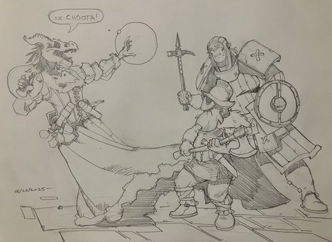 In a dungeon somewhere, two fighters confront a dragonborn lich.