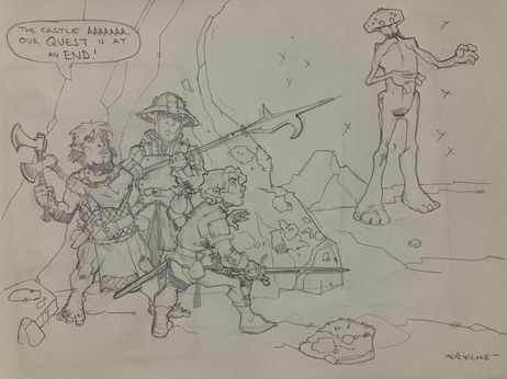 Three halflings - a barbarian, a billman and a duelist - sneak up on part of a sinister meeting of spider-people. 